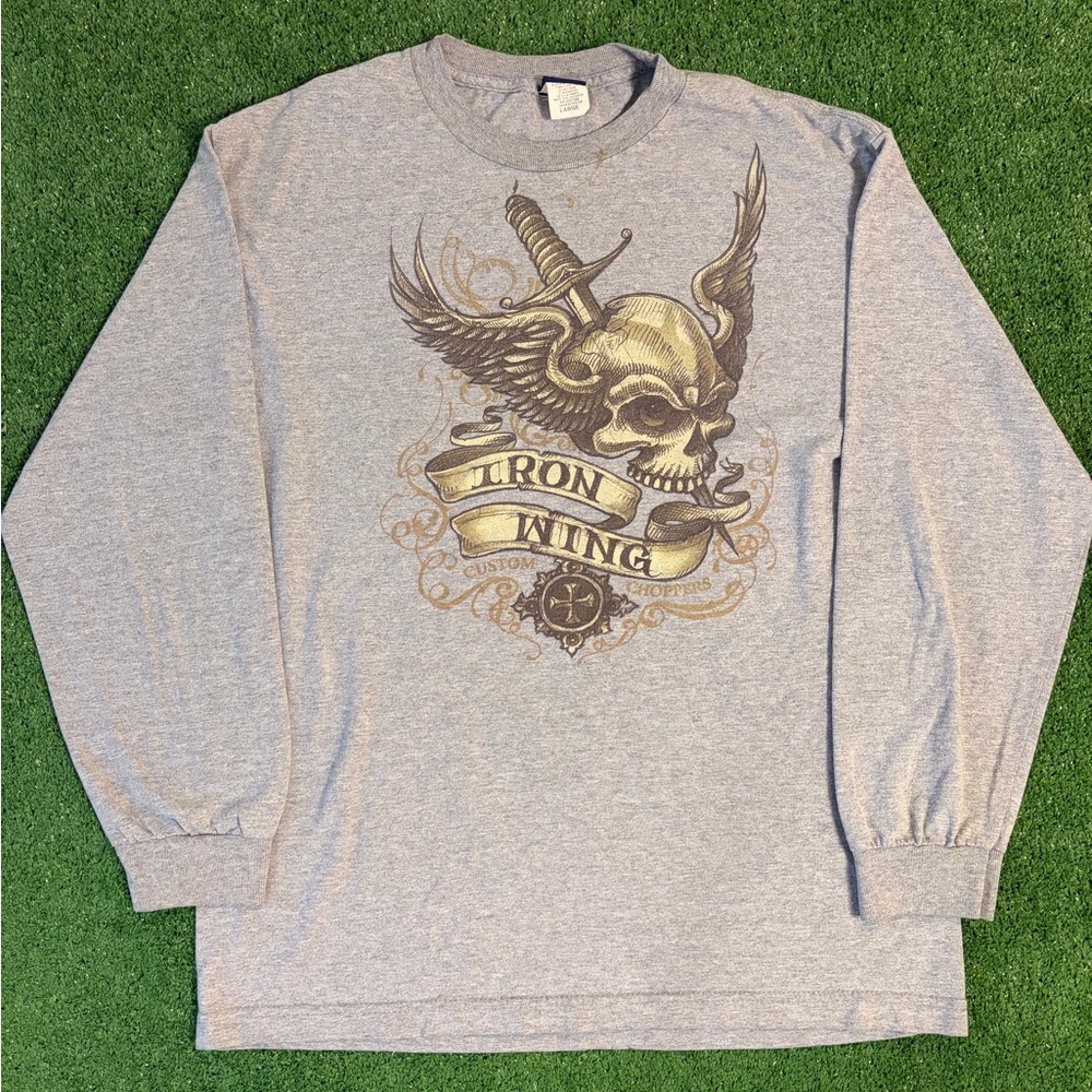 Y2K Iron Wing Custom Chopper Long Sleeve Graphic Shirt
